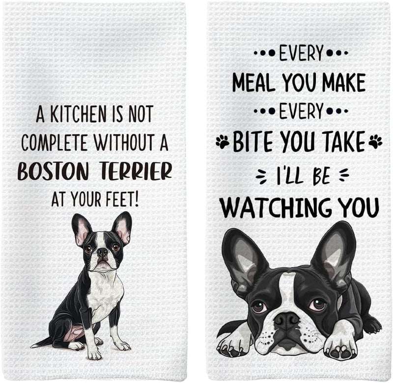 Tzhim Boston Terrier Gifts Kitchen Towels Set of 2, Boston Terrier Gifts for Women, Boston Terrier Decor Hand Towels, Boston Terrier Dog Tea Dish Towels for Kitchen, Dog Kitchen Decor, 16x24inch - Image 1